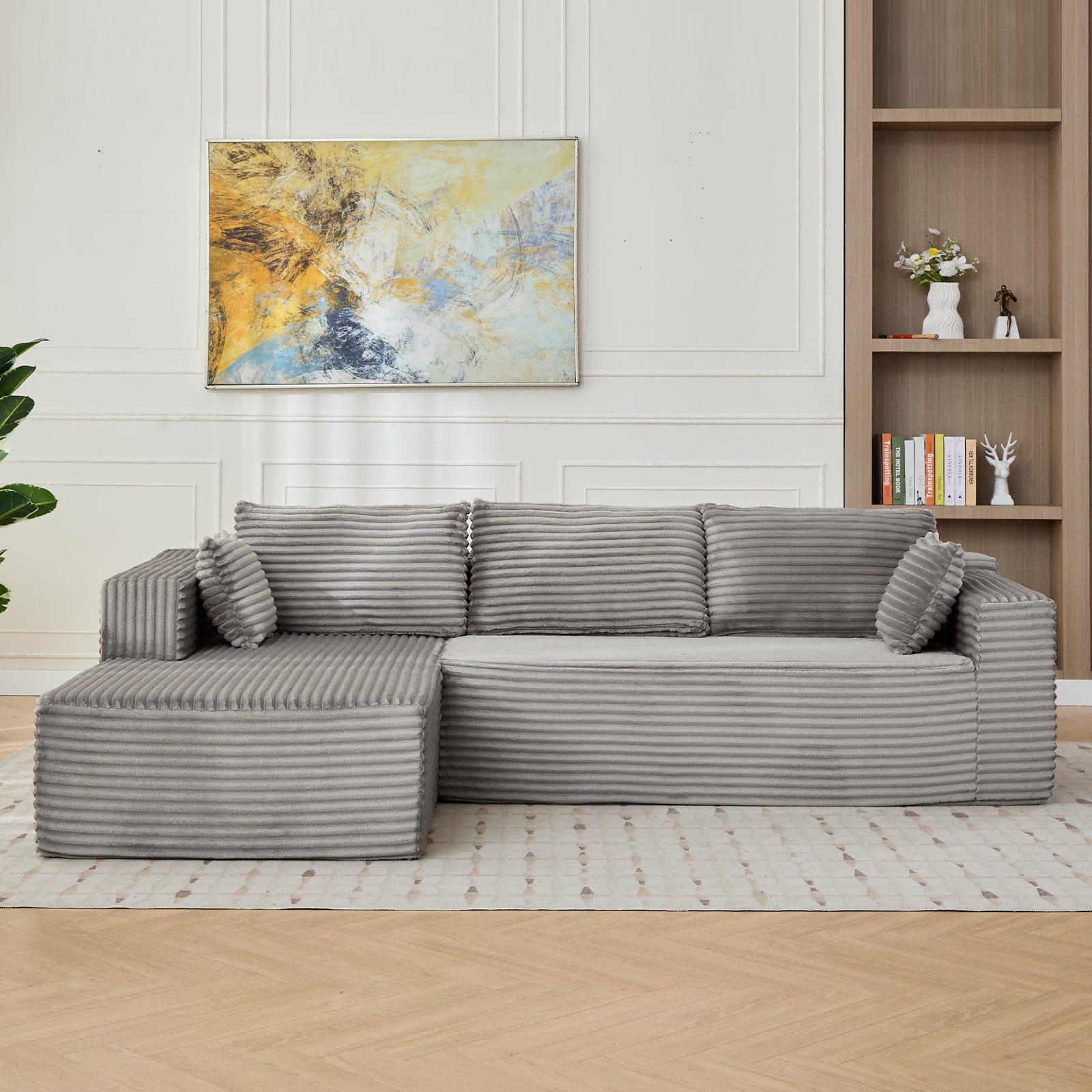 Space-Saving L-Shaped Corduroy Sofa Bed – Convertible Sectional Sleeper & Floor Couch for Small Apartments