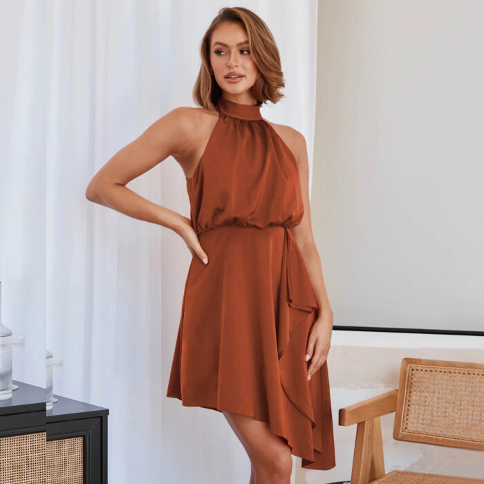 French Premium Satin Hanging Neck Dress - Image 3