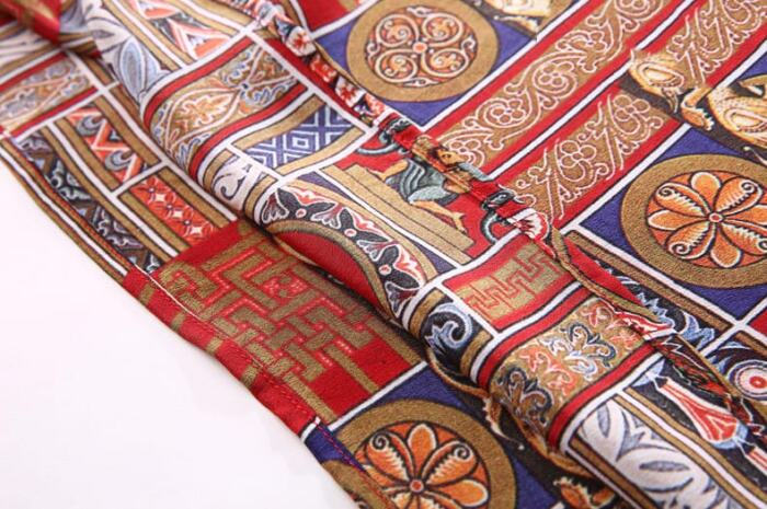 Ladies Vintage Print Stitching Slim Shirt Dress - Image 2