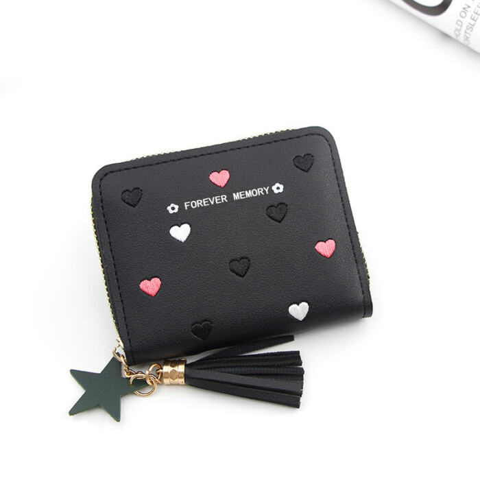 Embroidered Love Korean Women's Wallet Short Clutch Little Girl Coin Purse Women's Zipper Bag Card Holder Card Case - Image 10