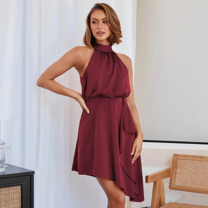 French Premium Satin Hanging Neck Dress - Image 6