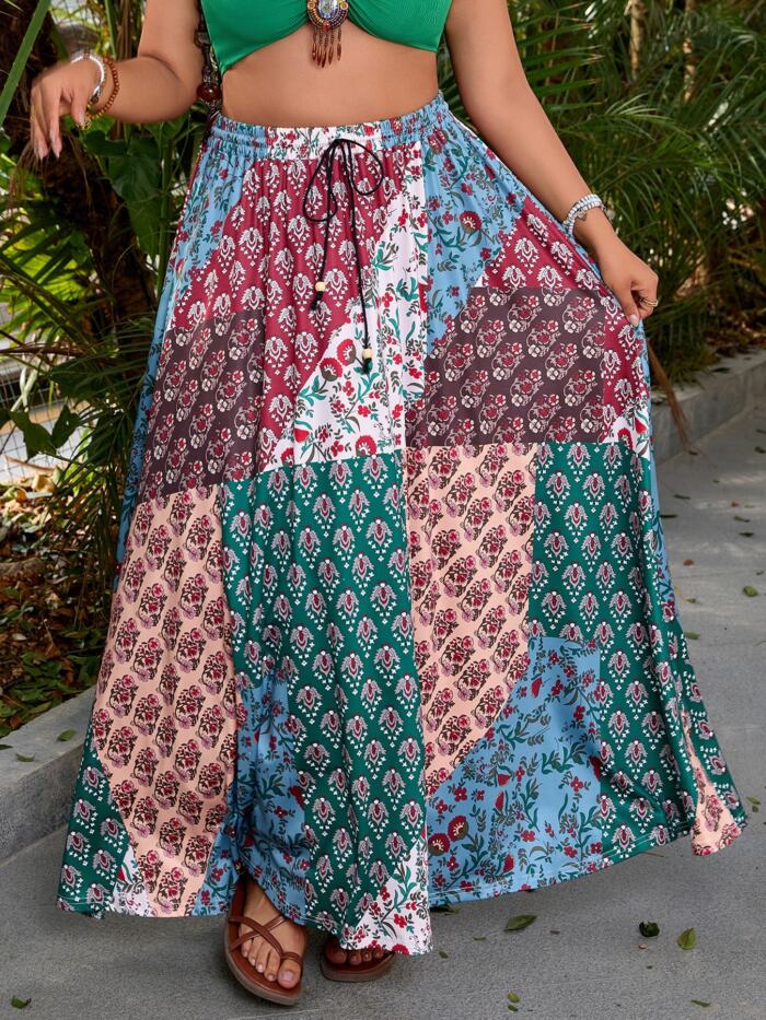 Plus Size Plaid Print Drawstring Skirt - Soft, Stretchy, And Comfortable Elastic Waist Skirt For Spring & Summer - Women's Casual Clothing For Curvy Figures, Easy To Wear And Style - Image 2