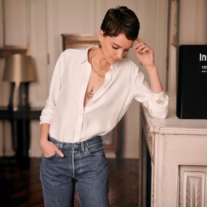French Minority Loose And Idle Silky Crepe Satin Glossy Reverse Long Sleeve Shirt - Image 5