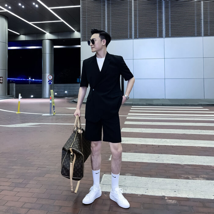 Men's Solid Color Short-sleeved Shorts Suits, Trendy Men's High-profile Solid Color Suits - Image 3