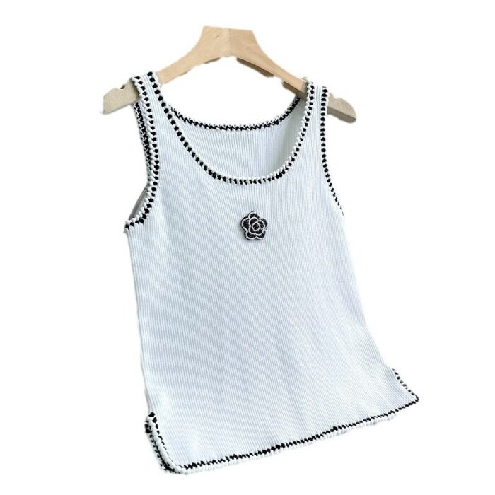 Beaded Flower Slim Fit Wild Vest Knitwear For Women - Image 10