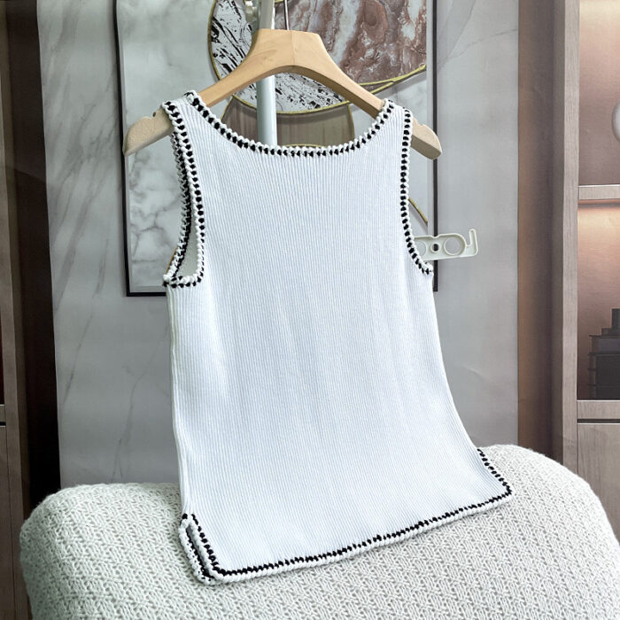 Beaded Flower Slim Fit Wild Vest Knitwear For Women - Image 5