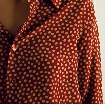 Elegant Vintage Maroon Polka Dot Silk Lapel Long Sleeve Shirt - Image 5