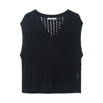 Knitted Vest Women's Three-dimensional Cotton V-neck Large Sense - Image 3