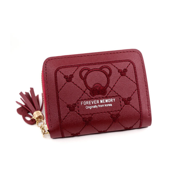 Embroidered Love Korean Women's Wallet Short Clutch Little Girl Coin Purse Women's Zipper Bag Card Holder Card Case - Image 8