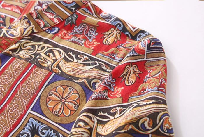 Ladies Vintage Print Stitching Slim Shirt Dress - Image 8