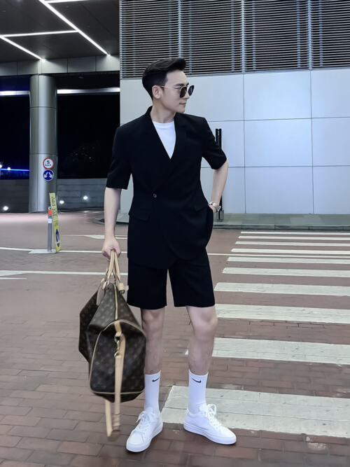 Men's Solid Color Short-sleeved Shorts Suits, Trendy Men's High-profile Solid Color Suits