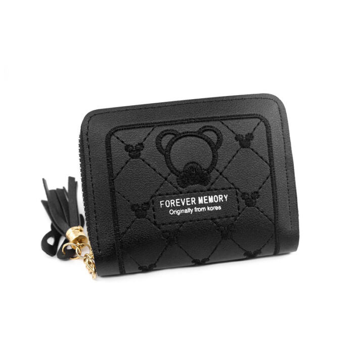 Embroidered Love Korean Women's Wallet Short Clutch Little Girl Coin Purse Women's Zipper Bag Card Holder Card Case - Image 2