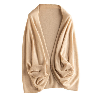 Women's Cashmere Sweater Shawl Solid Color Cardigan Warm Air Conditioning Shirt - Image 5