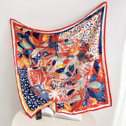 Fashion Gorgeous Printing Mesh Red Style Contrast Color Silky Scarf - Image 2