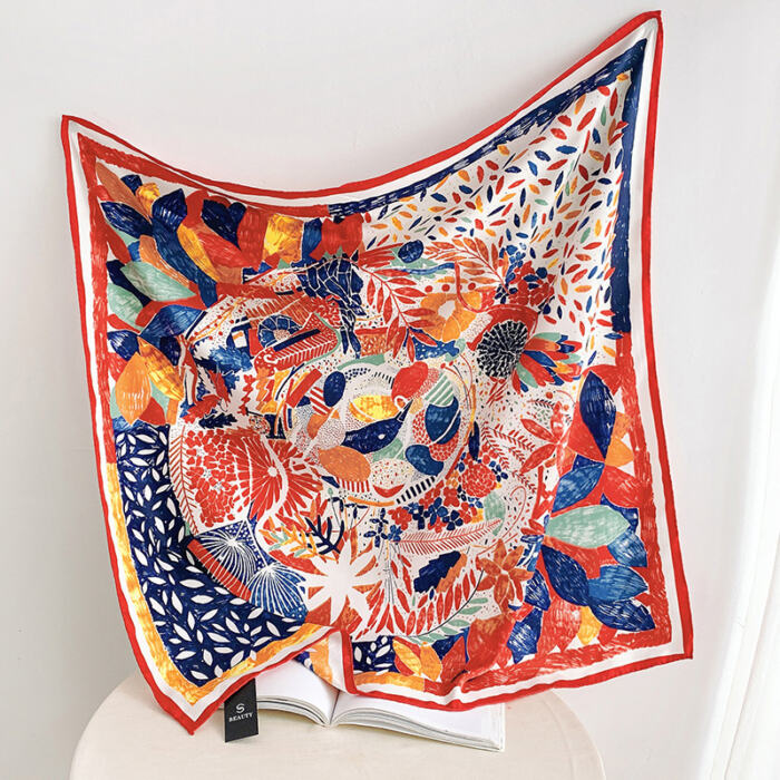 Fashion Gorgeous Printing Mesh Red Style Contrast Color Silky Scarf - Image 2