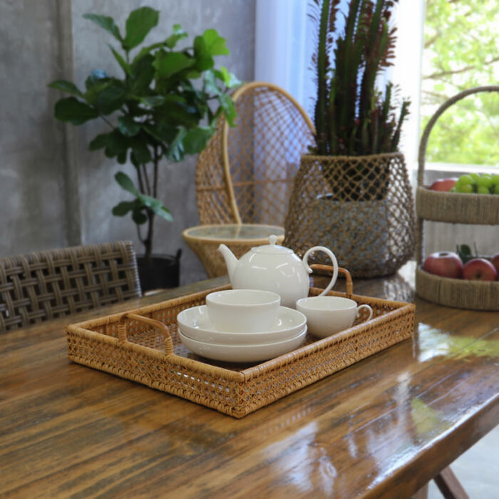 Tea Table Storage Rattan Desktop Storage Box Tray - Image 5