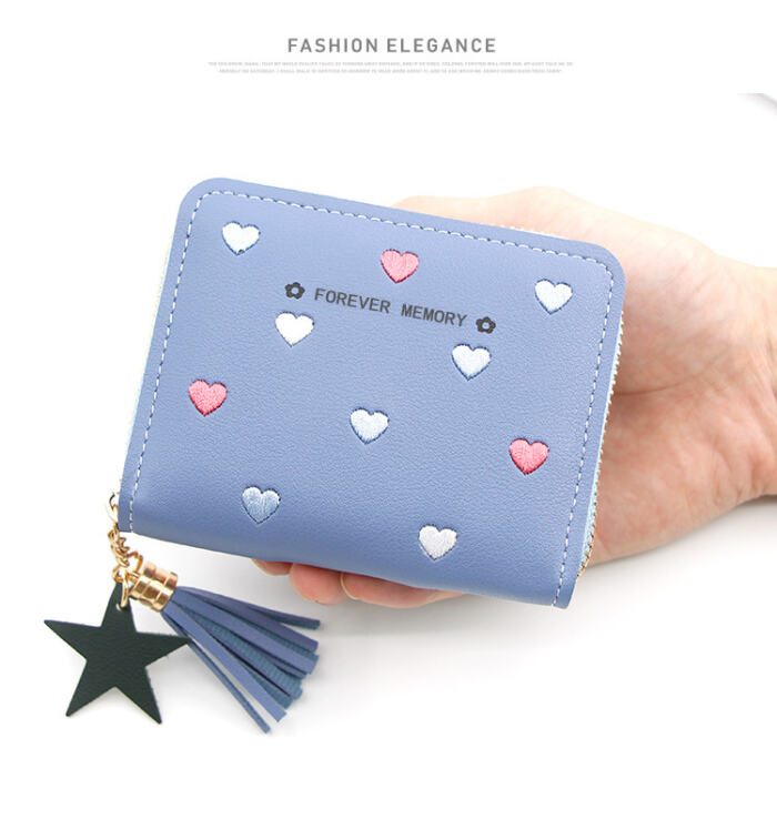 Embroidered Love Korean Women's Wallet Short Clutch Little Girl Coin Purse Women's Zipper Bag Card Holder Card Case - Image 5