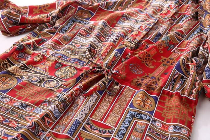 Ladies Vintage Print Stitching Slim Shirt Dress - Image 9