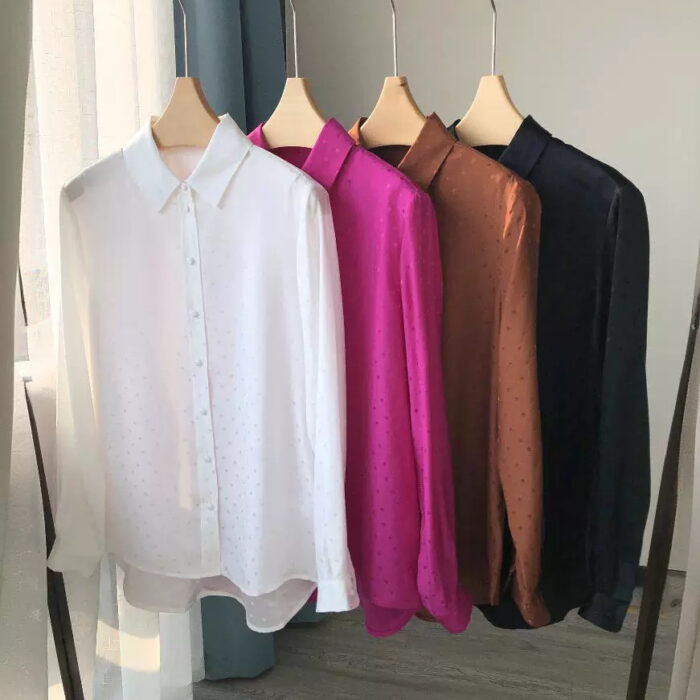 French Minority Loose And Idle Silky Crepe Satin Glossy Reverse Long Sleeve Shirt - Image 3