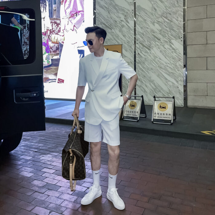 Men's Solid Color Short-sleeved Shorts Suits, Trendy Men's High-profile Solid Color Suits - Image 5
