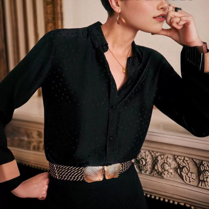 French Minority Loose And Idle Silky Crepe Satin Glossy Reverse Long Sleeve Shirt - Image 8