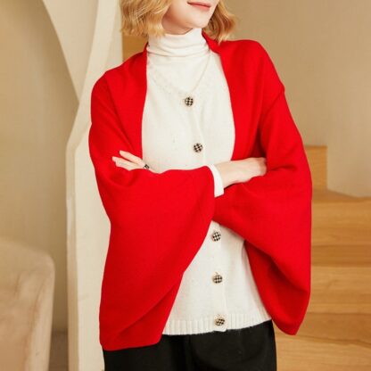 Women's Cashmere Sweater Shawl Solid Color Cardigan Warm Air Conditioning Shirt - Image 7