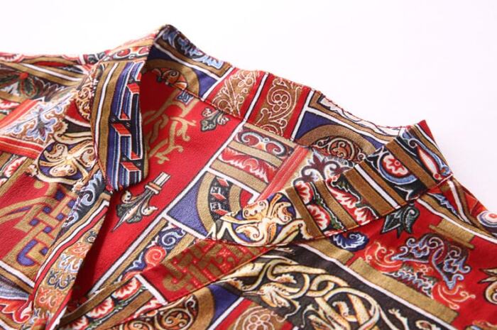 Ladies Vintage Print Stitching Slim Shirt Dress - Image 3