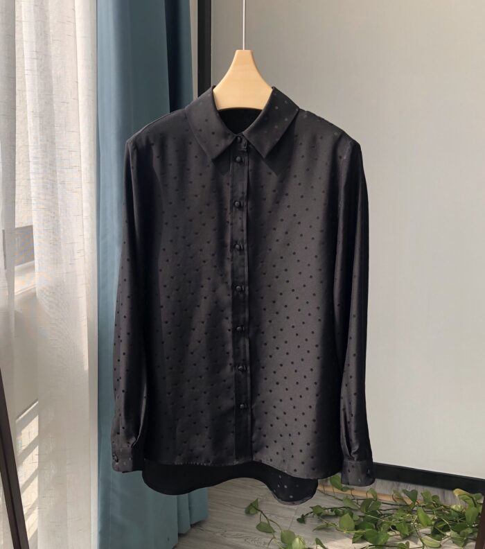 French Minority Loose And Idle Silky Crepe Satin Glossy Reverse Long Sleeve Shirt - Image 4