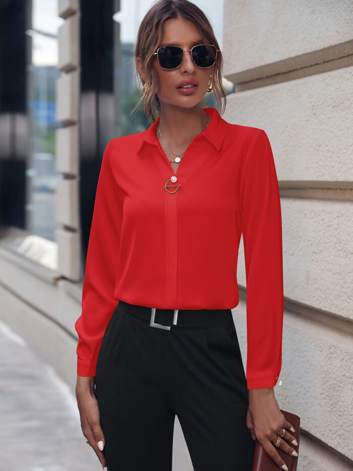 Fashionable Elegant Business Style Long Sleeve Shirt With Pearl Button - Image 6