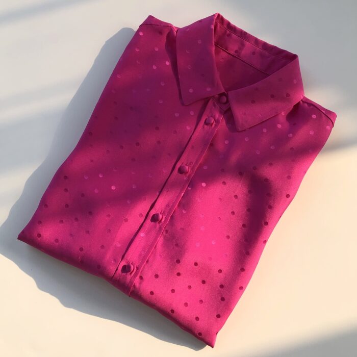 French Minority Loose And Idle Silky Crepe Satin Glossy Reverse Long Sleeve Shirt - Image 9