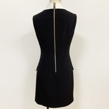 Trendy Business Wear Double-breasted Contrasting Color Suit Collar Sleeveless Vest Dress - Image 2