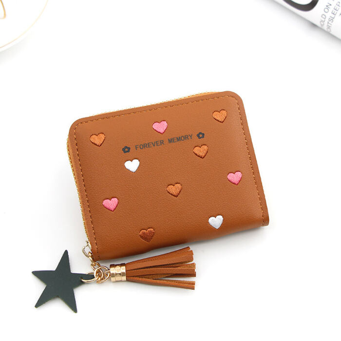 Embroidered Love Korean Women's Wallet Short Clutch Little Girl Coin Purse Women's Zipper Bag Card Holder Card Case - Image 3