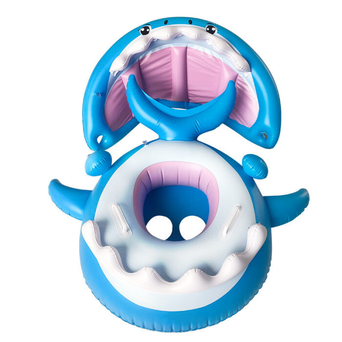 Inflatable Swimming Ring For Kids With Awning Shark Seat Ring Baby Float For Swimming Pool Toys Seat Removable Water Ring - Image 6