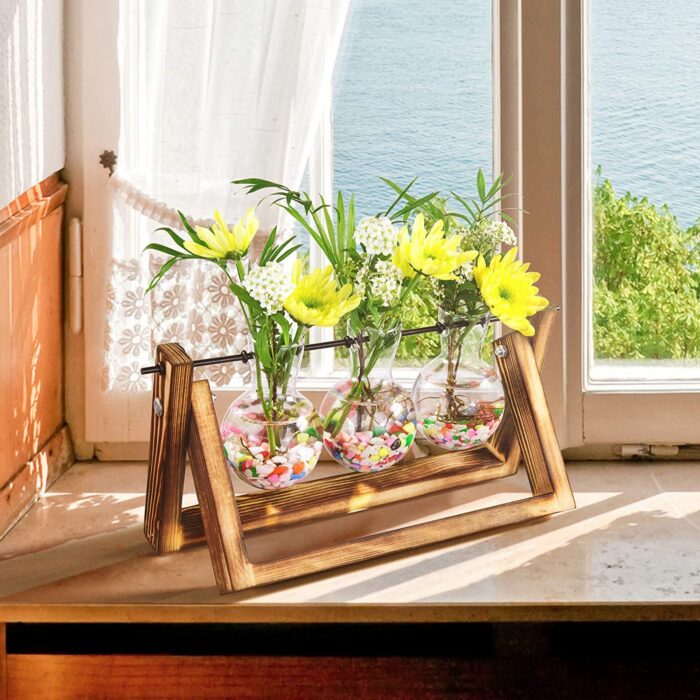 1Pc Desktop Glass Planter Bulb Plant Terrarium With Wooden Stand Air Planter Glass Vase Metal Swivel Plant Vase For Hydroponics - Image 8