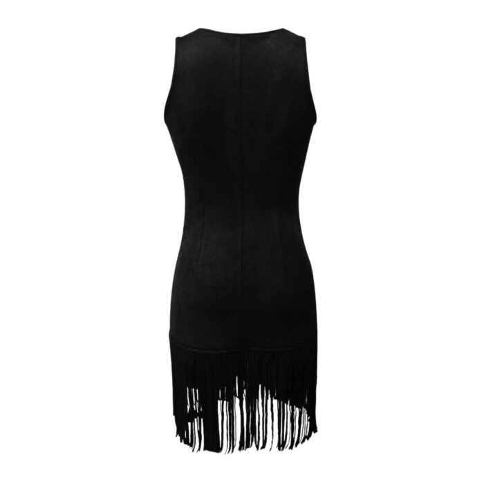 Women's Western Style Vest Dress - V-Neck Button Front Mini Dress With Fringe Detail Summer Wear - Image 9