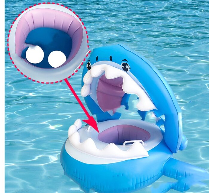 Inflatable Swimming Ring For Kids With Awning Shark Seat Ring Baby Float For Swimming Pool Toys Seat Removable Water Ring - Image 4