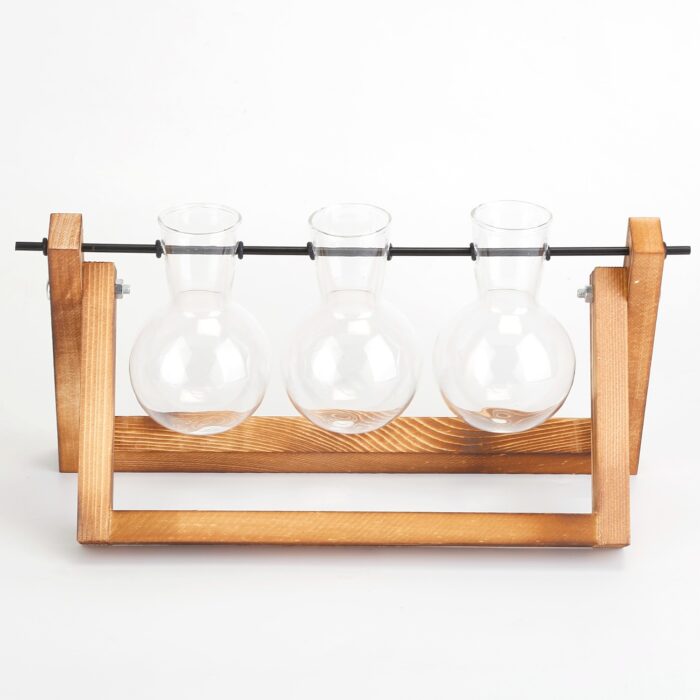 1Pc Desktop Glass Planter Bulb Plant Terrarium With Wooden Stand Air Planter Glass Vase Metal Swivel Plant Vase For Hydroponics - Image 4