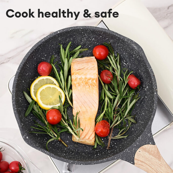 JEETEE 8 Inch Nonstick Frying Pan, Stone Coating Cookware, Nonstick Omelette Pan With Heat-Resistant Handle, Induction Skillet For Eggs - Image 6