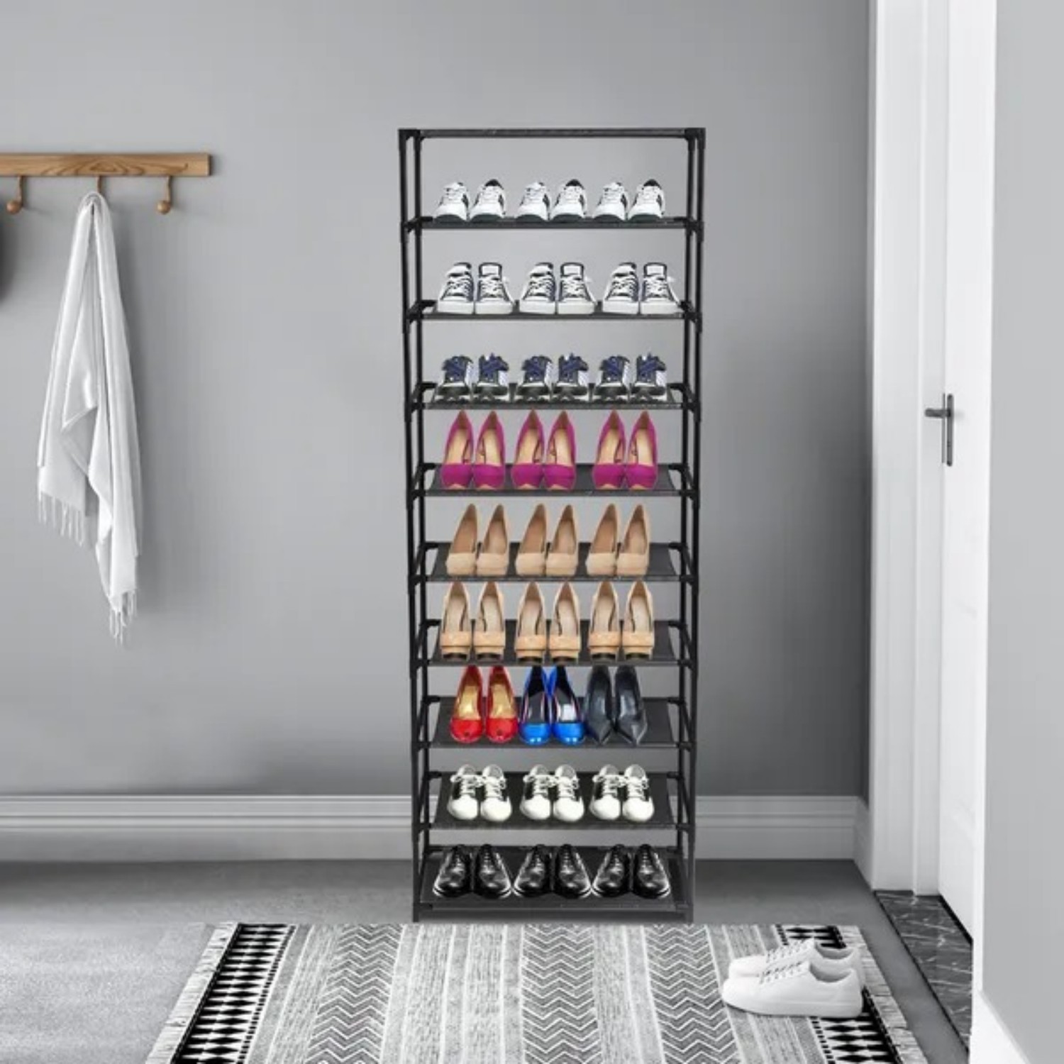 10 Tier Stackable Shoe Rack Storage Shelves – Stainless Steel Frame Holds 50 Pairs Of Shoes