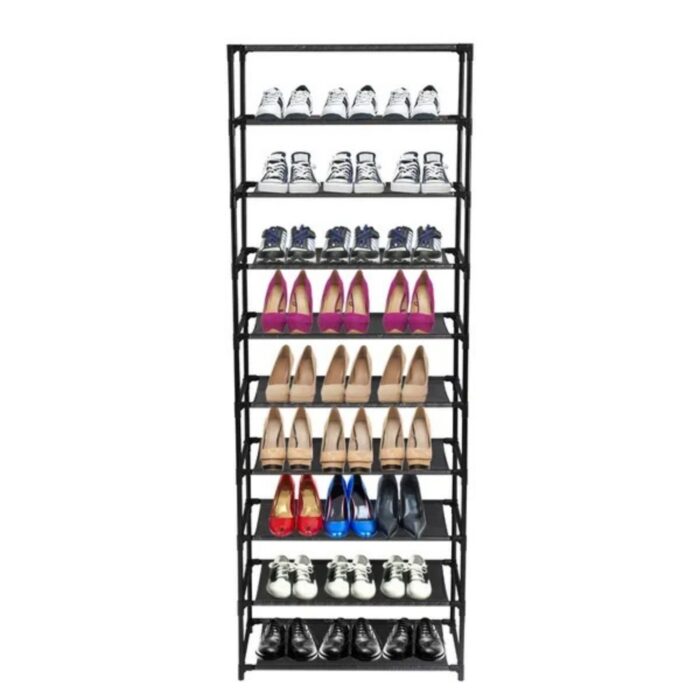 10 Tier Stackable Shoe Rack Storage Shelves - Stainless Steel Frame Holds 50 Pairs Of Shoes - Image 2