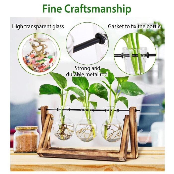 1Pc Desktop Glass Planter Bulb Plant Terrarium With Wooden Stand Air Planter Glass Vase Metal Swivel Plant Vase For Hydroponics - Image 9