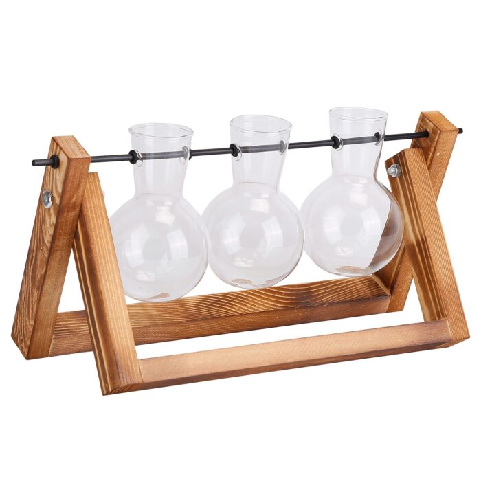 1Pc Desktop Glass Planter Bulb Plant Terrarium With Wooden Stand Air Planter Glass Vase Metal Swivel Plant Vase For Hydroponics - Image 2