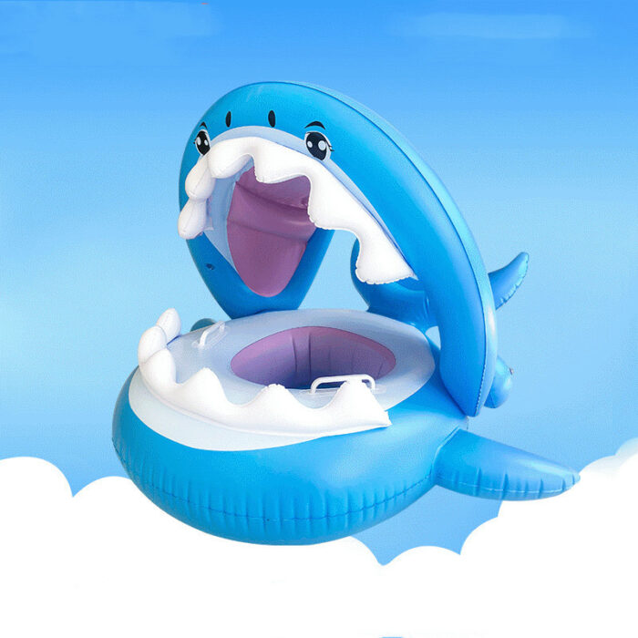 Inflatable Swimming Ring For Kids With Awning Shark Seat Ring Baby Float For Swimming Pool Toys Seat Removable Water Ring - Image 5