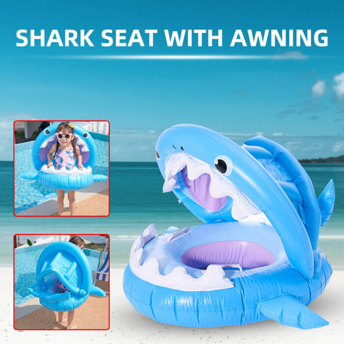 Inflatable Swimming Ring For Kids With Awning Shark Seat Ring Baby Float For Swimming Pool Toys Seat Removable Water Ring - Image 7