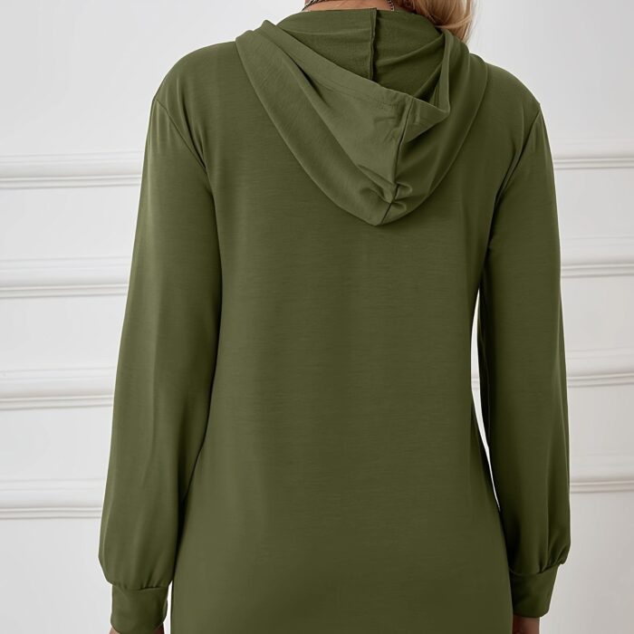 Women's Military Green Casual Sports Hooded Sweatshirt With Drawstring Zipper Jacket, Lightweight Top - Image 2