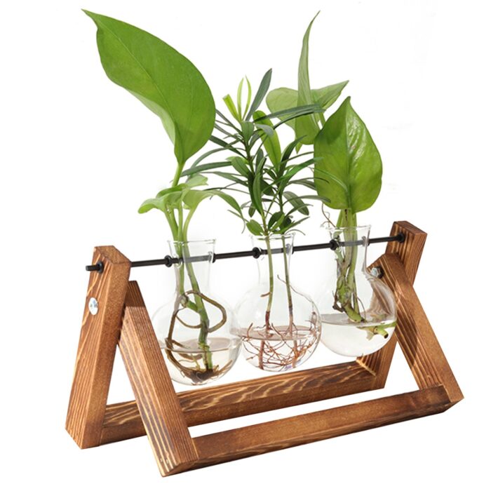1Pc Desktop Glass Planter Bulb Plant Terrarium With Wooden Stand Air Planter Glass Vase Metal Swivel Plant Vase For Hydroponics - Image 3