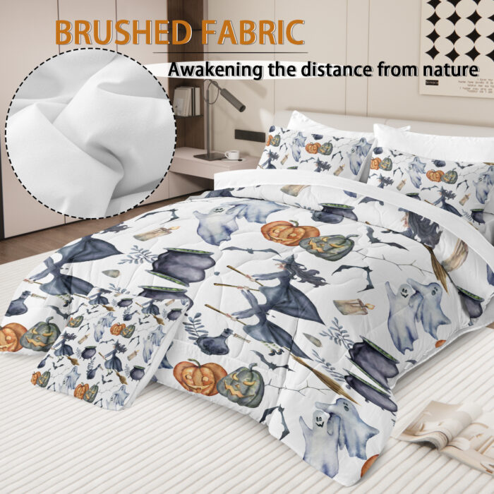 8 Pieces Halloween Comforter Set, Witch Pattern Bed In A Bag Bedding With Comforter Sheet Sham - 1 Comforter, 2 Pillow Shams, 1 Flat Sheet, 1 Fitted Sheet, 1 Cushion Cover, 2 Pillowcases - Image 3