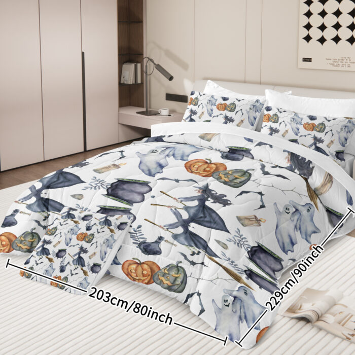 8 Pieces Halloween Comforter Set, Witch Pattern Bed In A Bag Bedding With Comforter Sheet Sham - 1 Comforter, 2 Pillow Shams, 1 Flat Sheet, 1 Fitted Sheet, 1 Cushion Cover, 2 Pillowcases - Image 4