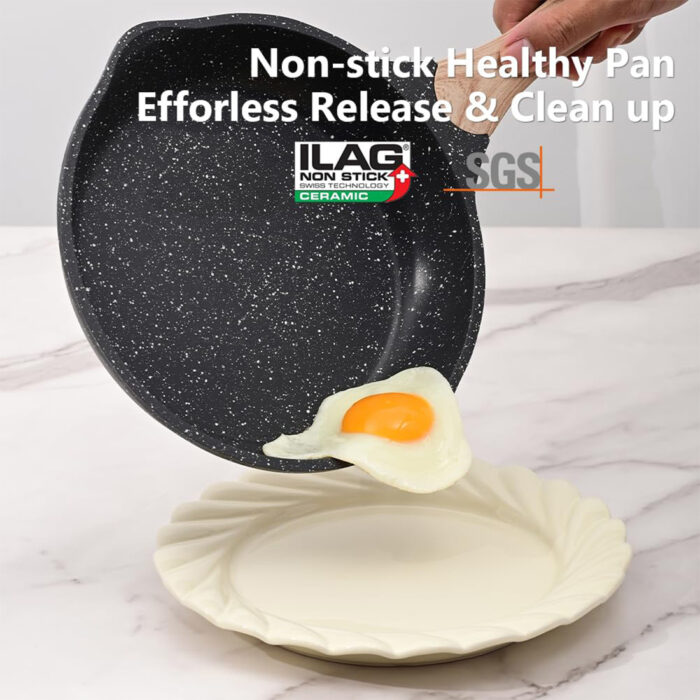 JEETEE 8 Inch Nonstick Frying Pan, Stone Coating Cookware, Nonstick Omelette Pan With Heat-Resistant Handle, Induction Skillet For Eggs - Image 7