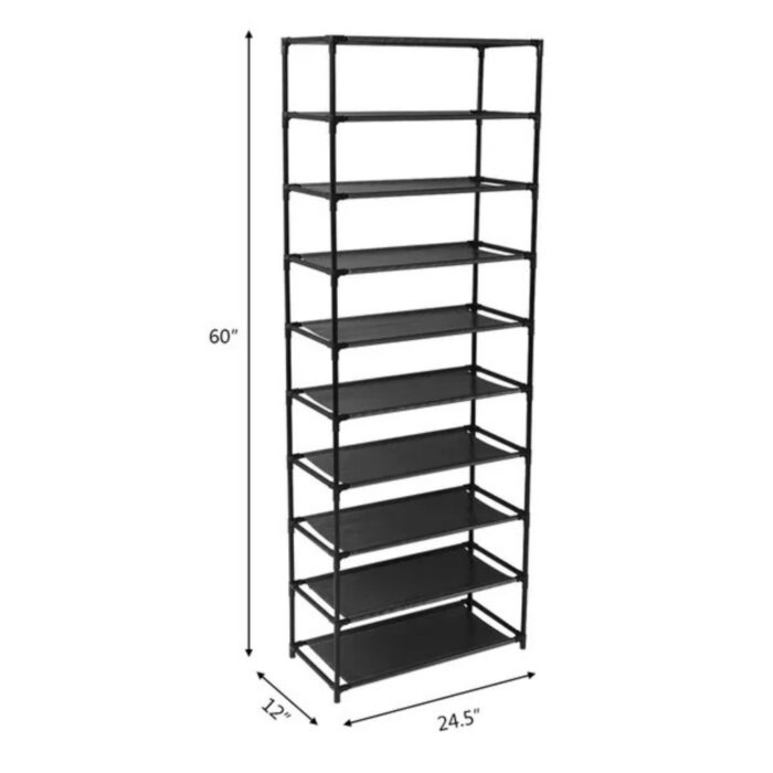 10 Tier Stackable Shoe Rack Storage Shelves - Stainless Steel Frame Holds 50 Pairs Of Shoes - Image 4
